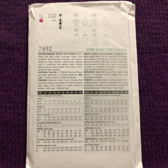 Vogue sewing pattern 7492 Womens suit pencil or maxi skirt pants - Picture 3 of 8